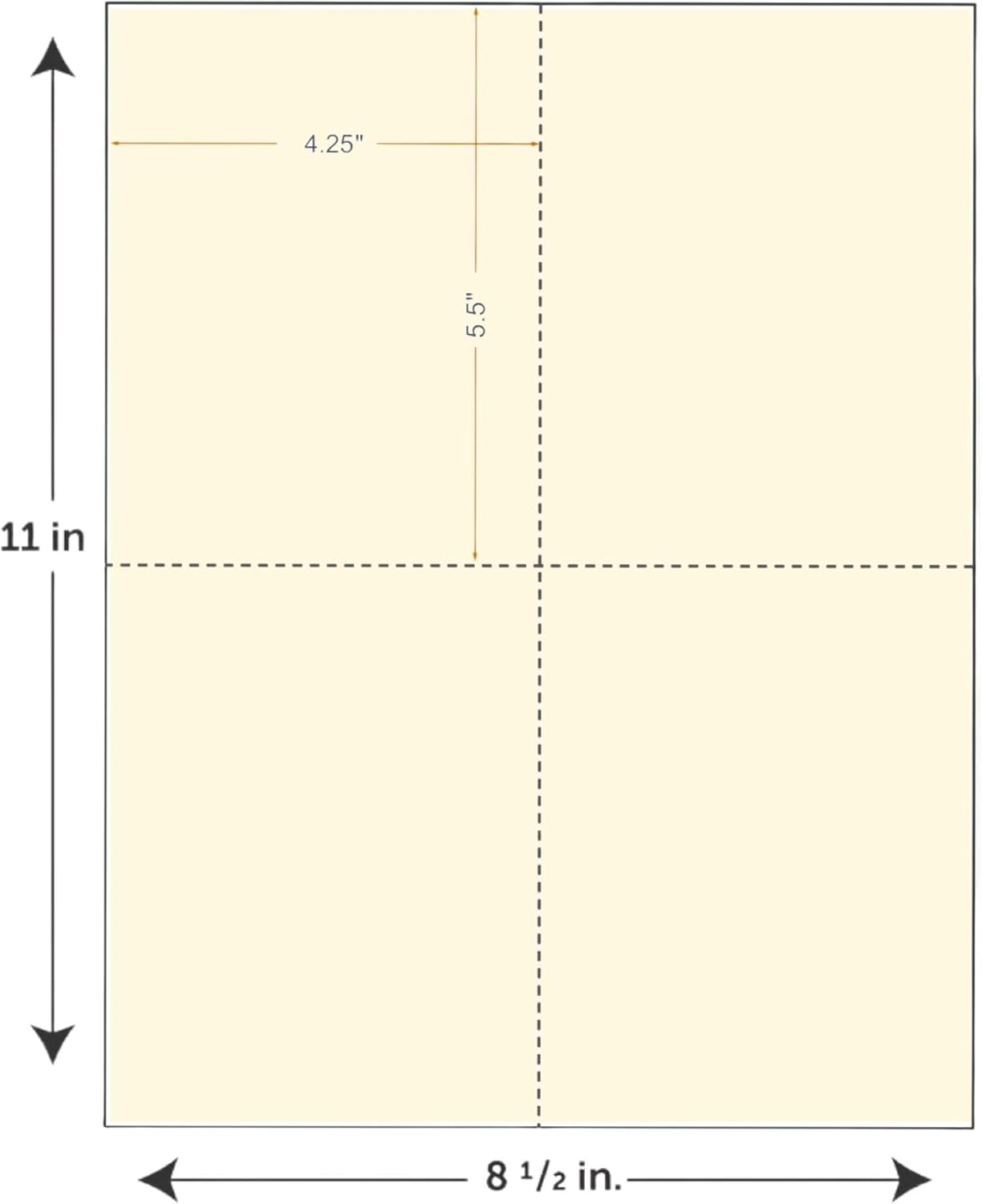 Limited Papers (TM) 8.5x11 Perforated Paper, 20/50 Pound, 75 GSM, Variety of Perforation Sizes and Colors, for Forms, Tickets, Postcards, Business Cards. (Canary, 4 up – 1 Hor. & 1 Ver.)