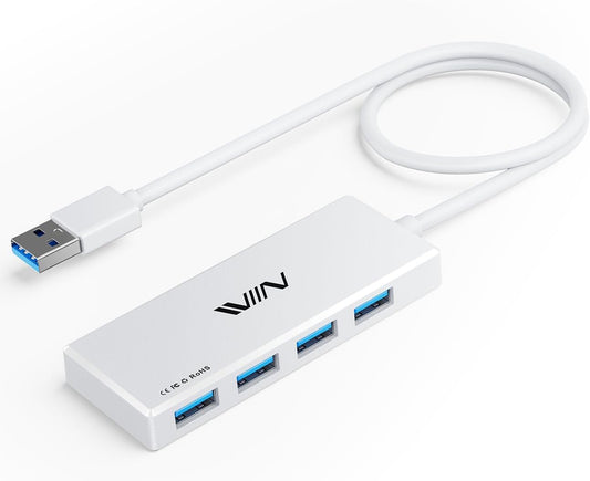 USB 3.0 Hub,4 Port USB Splitter Extender Portable Adapter Multiport Data Hub for Laptop,Xbox, Flash Drive,HDD,Console,Camera,Keyborad,Mouse Windows,Mac OS PC,Not Designed to Charge Devices-White