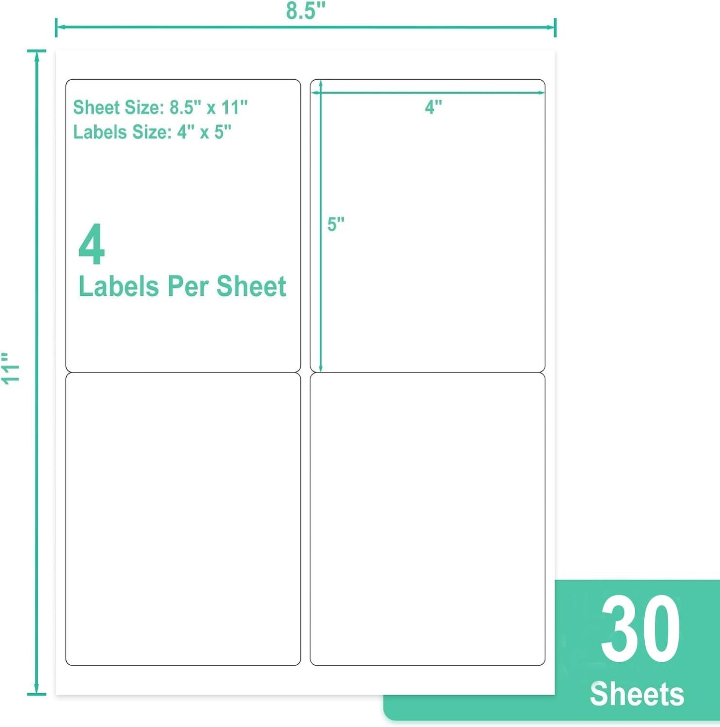 L LIKED 4" x 5" Printable 120 Labels White Matte Shipping Address Labels Stickers for Laser/Inkjet Printer (30 Sheets)