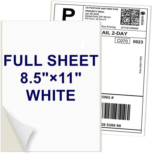8.5" x 11" Shipping Labels Full Sheet Labels, Self Adhesive Printable White Sticker Paper for Laser & Ink Jet Printers (500 Labels)
