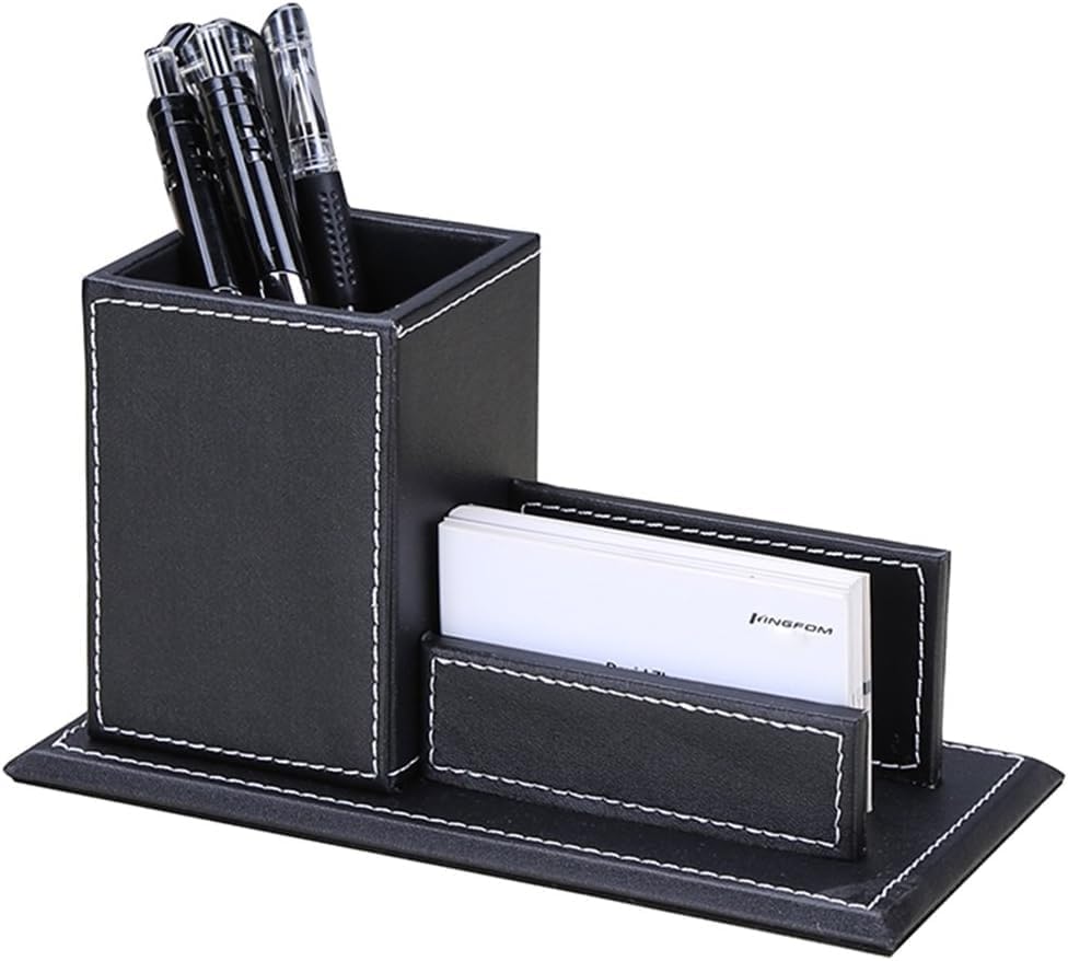 KINGFOM 5PCS Desk Organizer and Accessories Set, Pu Leather Office Supplies with Multifunction Desktop Organizer Storage Box, Tissue Holder, Mouse Pad, Note Paper Holder, Pencil Holder for Desk Black