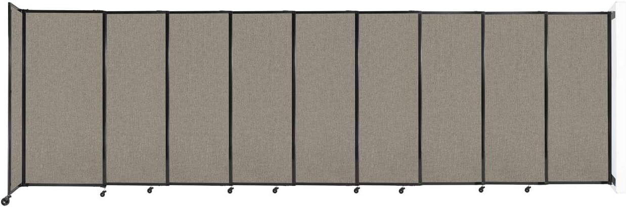 Wall-Mounted Sliding StraightWall Room Divider | Adjustable Widths | Locking Wheels | Room Separator | Up to 19'9" Wide x 6' Tall Warm Pebble Fabric Panels