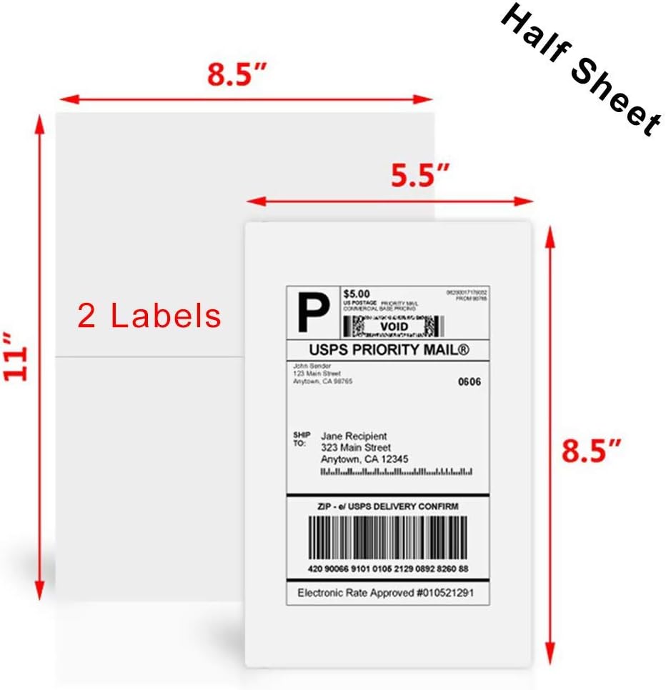 RyhamPaper Direct Shipping Labels, Half Sheet Self Adhesive Shipping Labels for Laser & Inkjet Printers 1000 Labels White