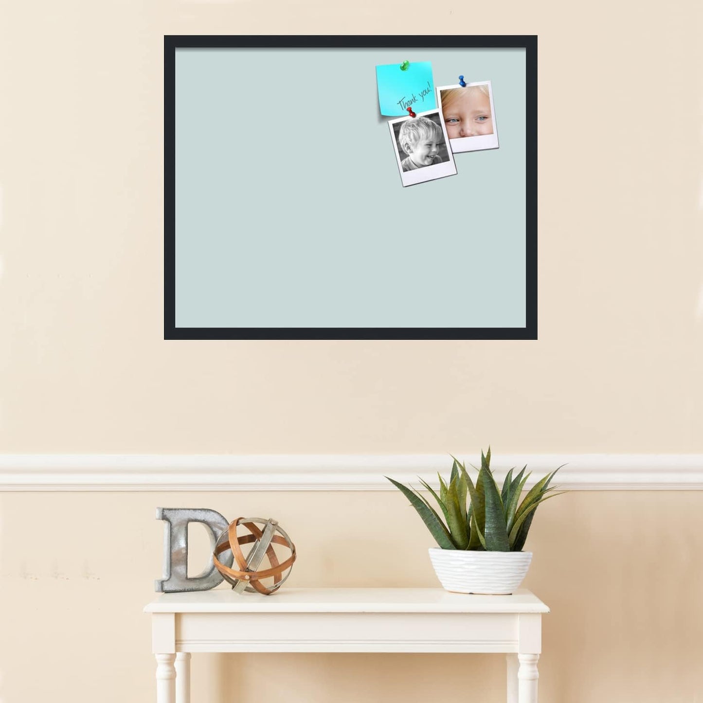 PinPix 30x24 Inch Cork Bulletin Board. This Decorative Framed Pin Board Comes with Soft Blue Design and a Satin Black Frame. Ideal for Home Office Decor or Message Board (PinPix-1814)