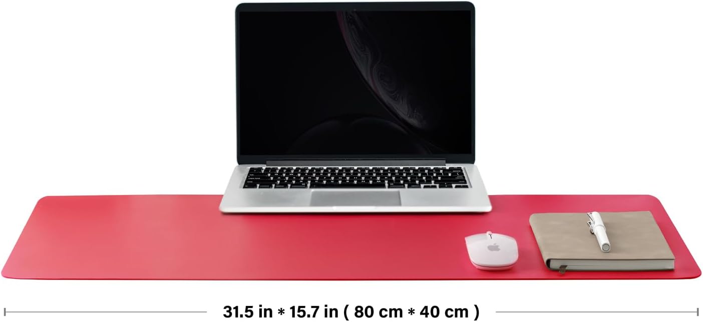 Leather Desk Mat - Non-Slip PU Desk Pad for Office and Home - Desk Organization and Accessories - Ideal for Large Mouse Pad and Desk Mats on Top of Desks (Rose Red,31.5"x 15.7")