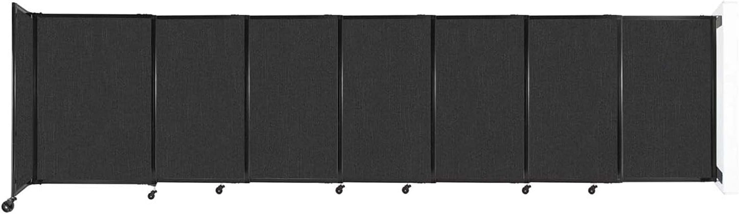 Wall-Mounted Sliding StraightWall Room Divider | Adjustable Widths | Locking Wheels | Room Separator | Up to 15'6" Wide x 4' Tall Black Fabric Panels