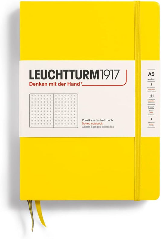 LEUCHTTURM1917 - Notebook Hardcover Medium A5-251 Numbered Pages for Writing and Journaling (Lemon, Dotted)
