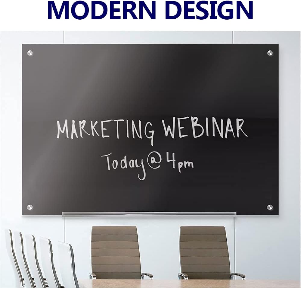 Black Glass Board Frameless Tempered Glass Dry Erase Board with Marker Tray for Interactive Office, Wall Mounted Frosted Glass Board, 60" x 40", Black