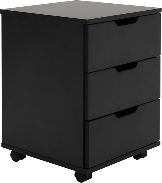 Farini 3-Drawer Vertical Filing Cabinet Rolling Wood Mobile File Cabinets Under Desk for Home Office with Casters (Black, Non-Assembled)
