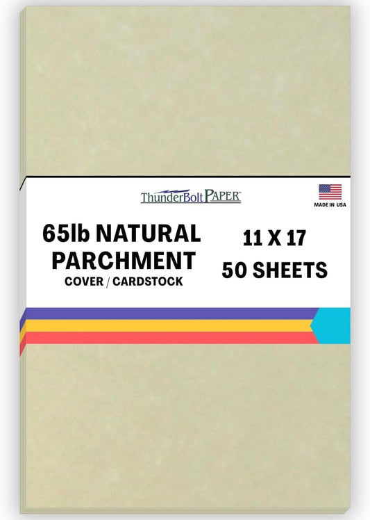 50 Natural Parchment 65lb Cover Paper Sheets 11X17 Inches Cardstock Weight Colored Sheets 11" X 17" (11X17 Inches) Tabloid|Ledger|Booklet Size - Printable Old Parchment Semblance