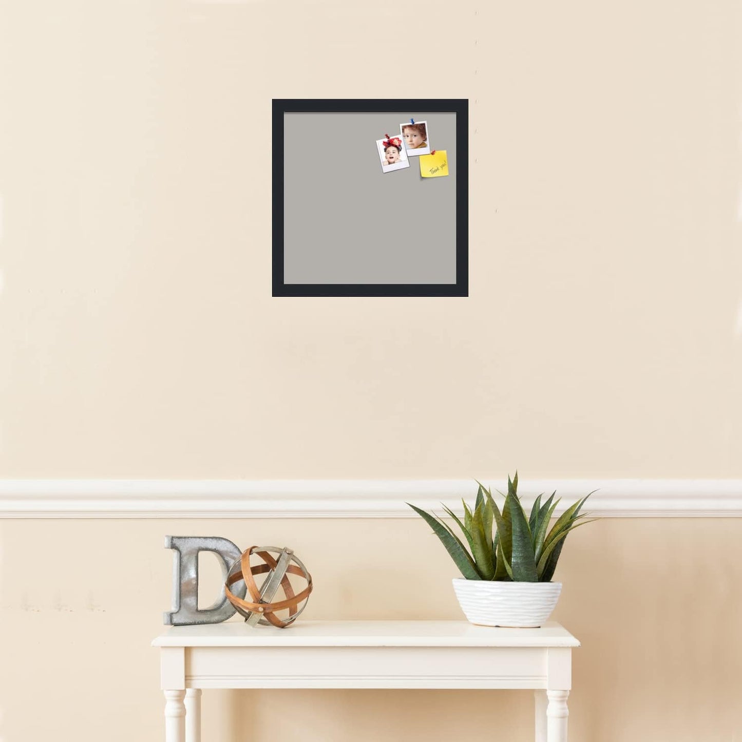 PinPix 14x14 Inch Cork Bulletin Board. This Decorative Framed Pin Board Comes with Dark Stone Design and a Satin Black Frame. Ideal for Home Office Decor or Message Board (PinPix-1808)