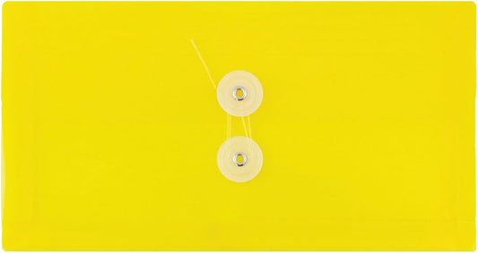 JAM PAPER Plastic Envelopes with Button & String Tie Closure - #10 Business Booklet - 5 1/4 x 10 - Yellow - 12/Pack