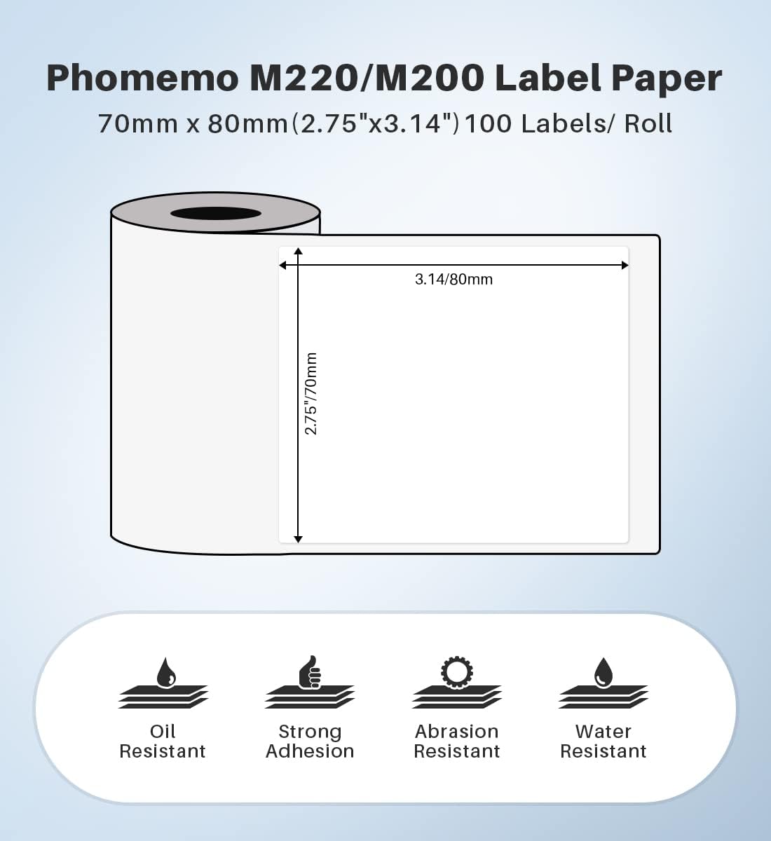 Phomemo M220/M250/M200/M221/M260 Thermal Label,Multi-Purpose White Self-Adhesive Label Sticker, 2.75" X 3.14" (70 * 80mm),Suitable for Address, Shipping, Small Business and More, 3 Rolls