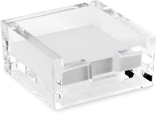 Huang Acrylic Crystal Clear Block 3x3 Sticky Note Pad Holder | Sticky Pad Holder for Office, Dorm, Desk Organization | Shatter-Proof, Stylish, Durable and Compact Design | Fits 3x3 Sticky Notes
