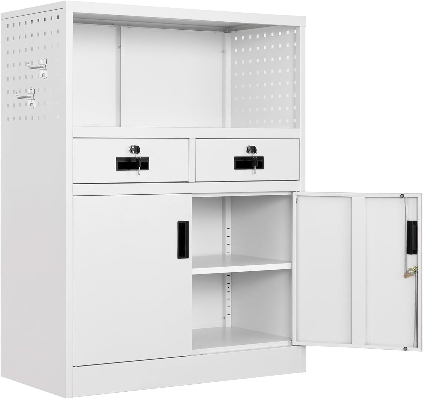 Yizosh Locking Cabinet with 2 Drawers, Metal Storage Cabinet with Locking Doors and Shelves - 41.3" Steel Lockable Storage Cabinet, Metal Cabinet for Home Office, Garage, School (White)
