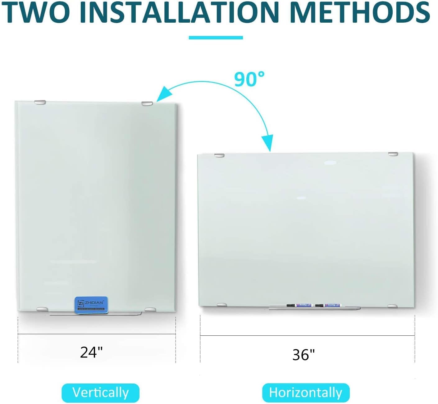 Glass Whiteboard 36x24 Magnetic Dry Erase White Board, Modern Tempered Glass Board for Wall, 3x2' Frameless Wall Hanging Mount Glassboard for Home Office School