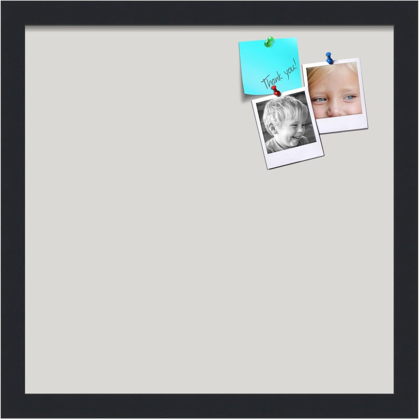 PinPix 15x15 Inch Cork Bulletin Board. This Decorative Framed Pin Board Comes with Light Stone Design and a Satin Black Frame. Ideal for Home Office Decor or Message Board (PinPix-1809)