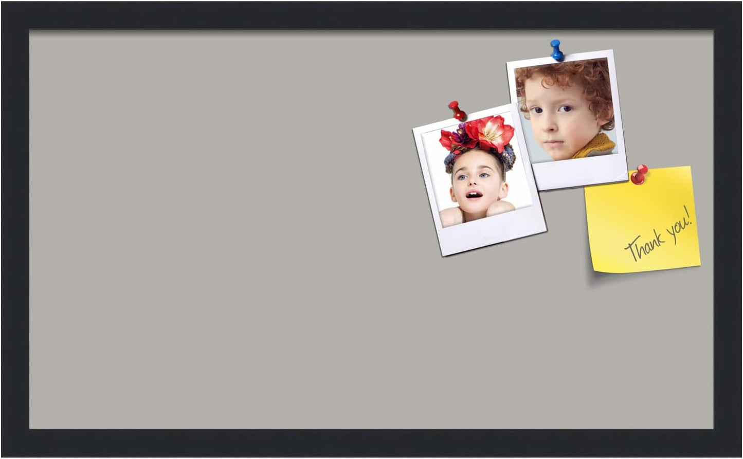 PinPix 24x14 Inch Cork Bulletin Board. This Decorative Framed Pin Board Comes with Dark Stone Design and a Satin Black Frame. Ideal for Home Office Decor or Message Board (PinPix-1808)