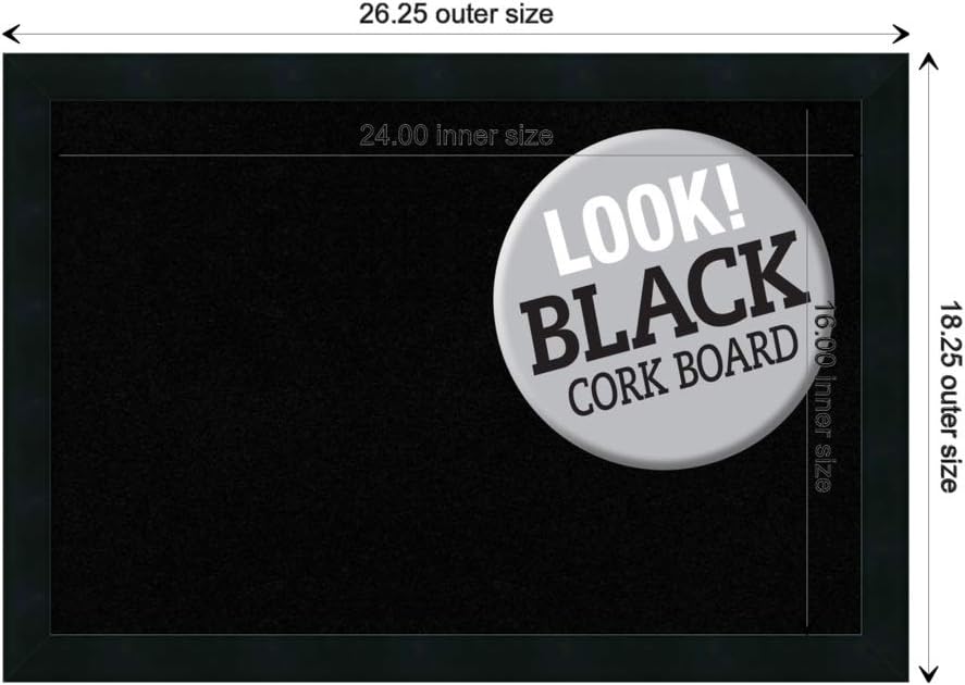 Amanti Art Black Cork Board for Wall, 18x26 Vision Board with Black Wood Frame, Medium Corkboard Office Decor for Home Organization, Modern Contemporary Corkboard Pinboard to display items for home