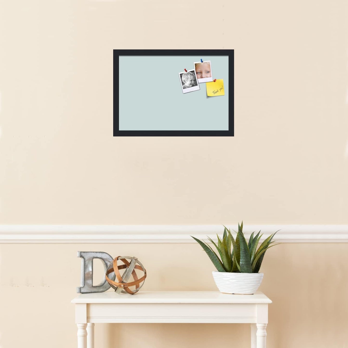 PinPix 19x13 Inch Cork Bulletin Board. This Decorative Framed Pin Board Comes with Soft Blue Design and a Satin Black Frame. Ideal for Home Office Decor or Message Board (PinPix-1814)