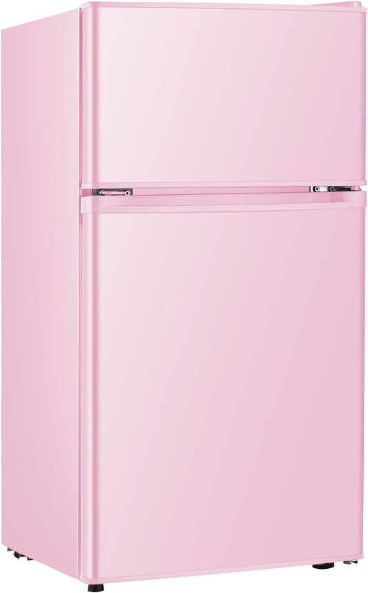 Mini Fridge With Freezer,3.2 Cu.Ft Compact Refrigerator,Mini Refrigerator With 2 Doors For Bedroom,Office,Kitchen,Apartment,Dorm(pink)
