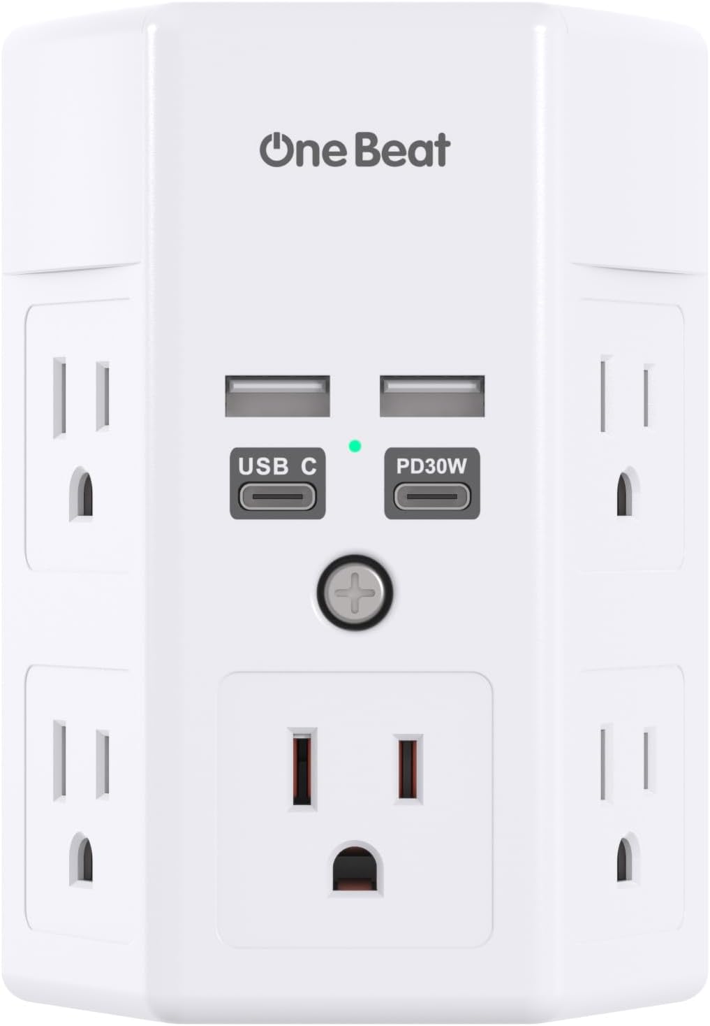 Surge Protector, 5 Outlets Extender with 4 USB Ports(USB C PD30W), 3-Side 1680J Power Strip Multi Plug Outlet Expander, USB Wall Charger, Outlet Splitter Adapter Wall Mount for Home Office(White)