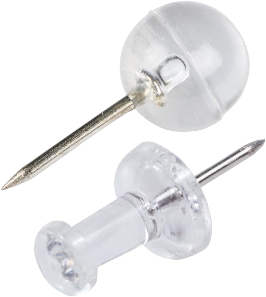 JAM PAPER Colorful Push Pins - Flat & Round Head Thumb Tack Combo Set - Clear Pushpins - 200/Pack