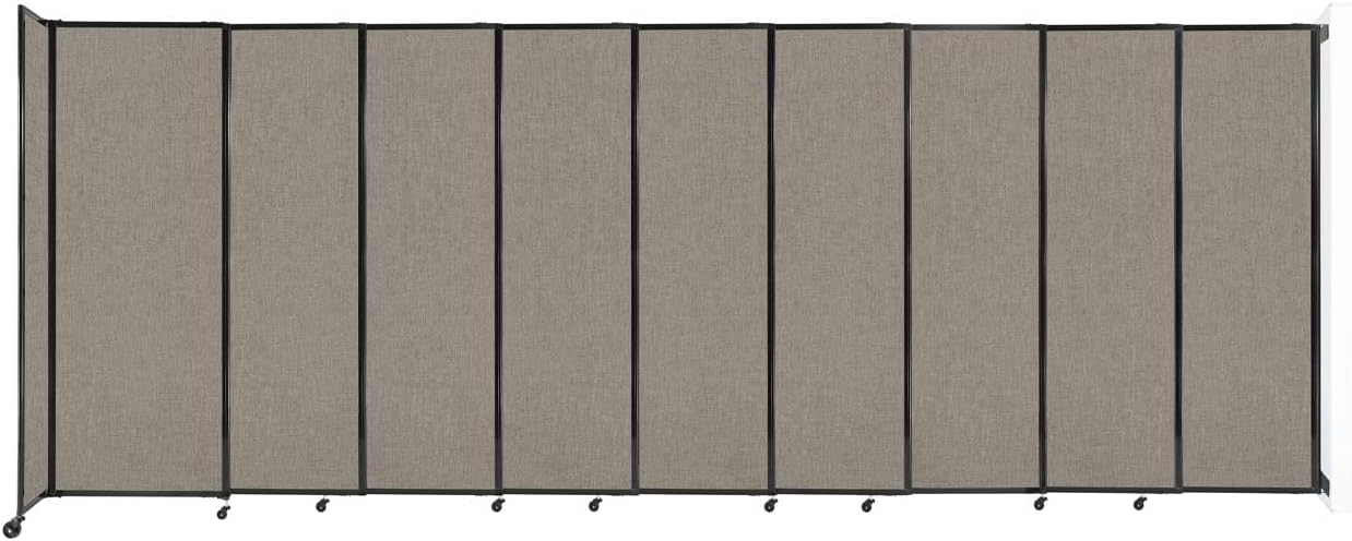 Wall-Mounted Sliding StraightWall Room Divider | Adjustable Widths | Locking Wheels | Room Separator | Up to 19'9" Wide x 7'6" Tall Warm Pebble Fabric Panels