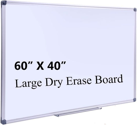 60" x 40" Magnetic Dry Erase Whiteboard with Pen Tray | Large Wall Mounted Aluminum Frame White Board for Office, Classroom & Home | Premium Presentation Board with Smooth Writing Surface