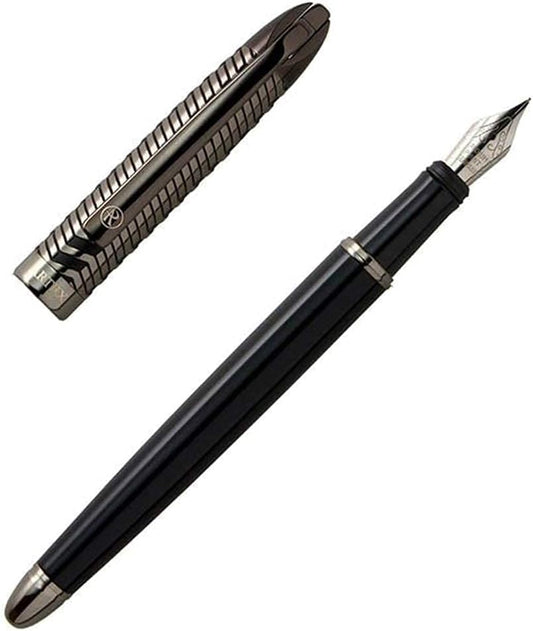 Stylish Fountain Pen : Luxury,Elegant,Germany F Fine Nib, Gift for Men & Women, Professional, Executive, Metal, Gift Box. –Free Engraving (Black (Piano Style)),14cmx1.2cm(AT-F4CARBON-1)