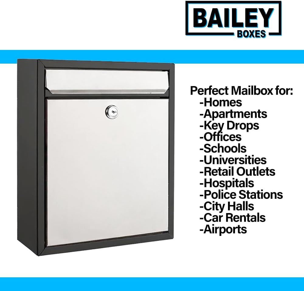 Modern Wall Mounted Locking Small Architectural Mailbox from Bailey Boxes - 12.25" H x 10.25" W x 3.5" D - The Murphy