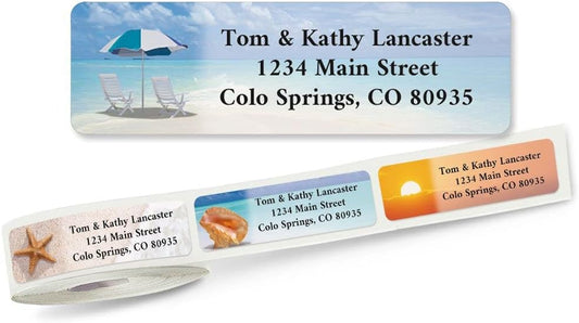Colorful Images Calm Seas Rolled Personalized Return Address Mailing Labels with Dispenser, Customize with Name & Shipping Address, 250 ¾” x 2½” Self Adhesive, Easy Peel Label Roll