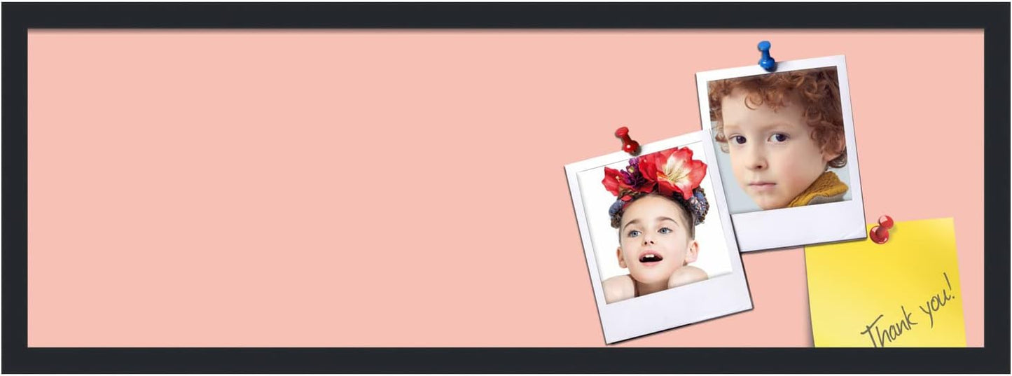 PinPix 36x12 Inch Cork Bulletin Board. This Decorative Framed Pin Board Comes with Pink Pastel Design and a Satin Black Frame. Ideal for Home Office Decor or Message Board (PinPix-1813)