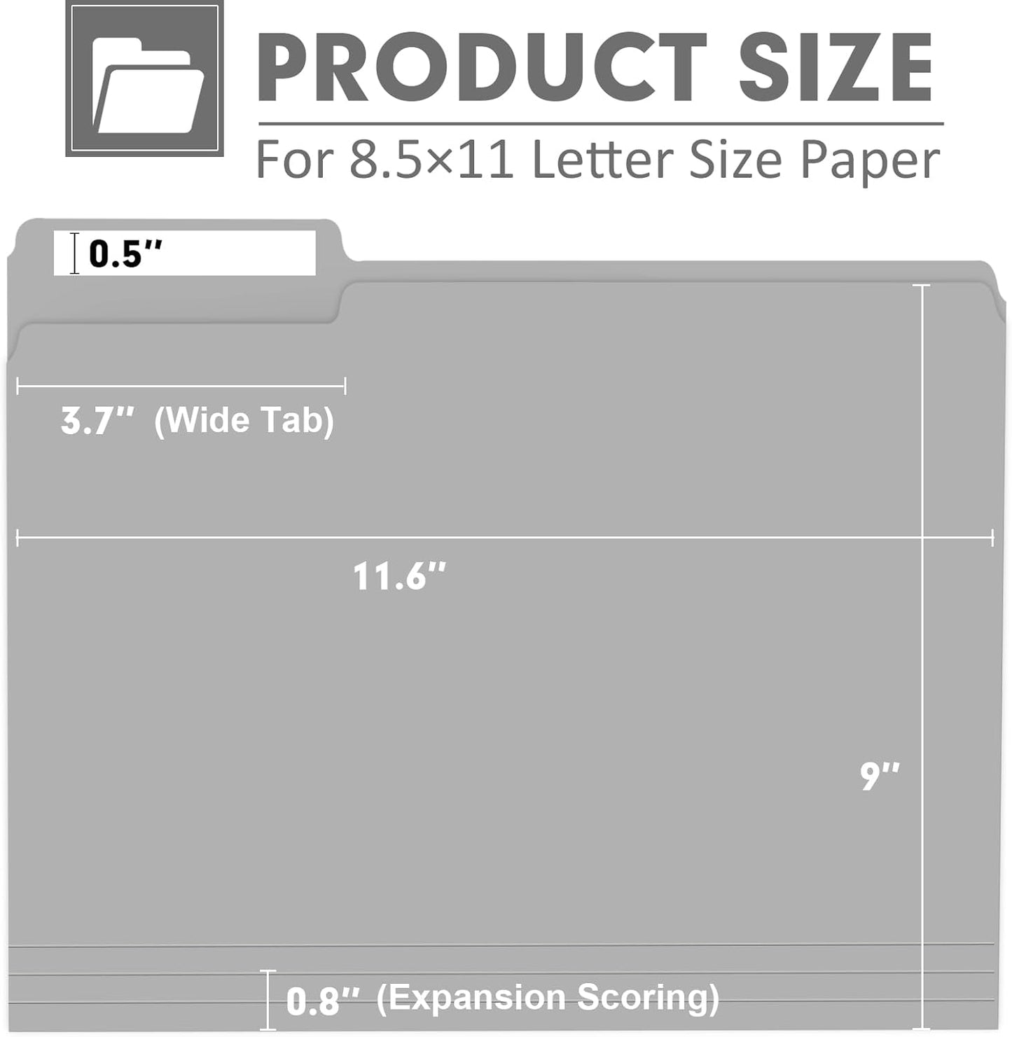 File Folder, PANDRI 120 Pack File Folder, 1/3 Cut Tab, Letter Size, Filing Folder for Office School Business, Grey
