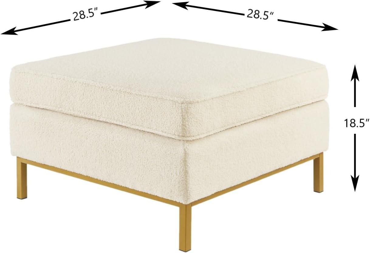 24KF Large Square Couch Ottoman for Living Room, Upholstered Teddy Fabric Padded Cushion Ottoman Table,Large Foot Rest,5088-Teddy Cream