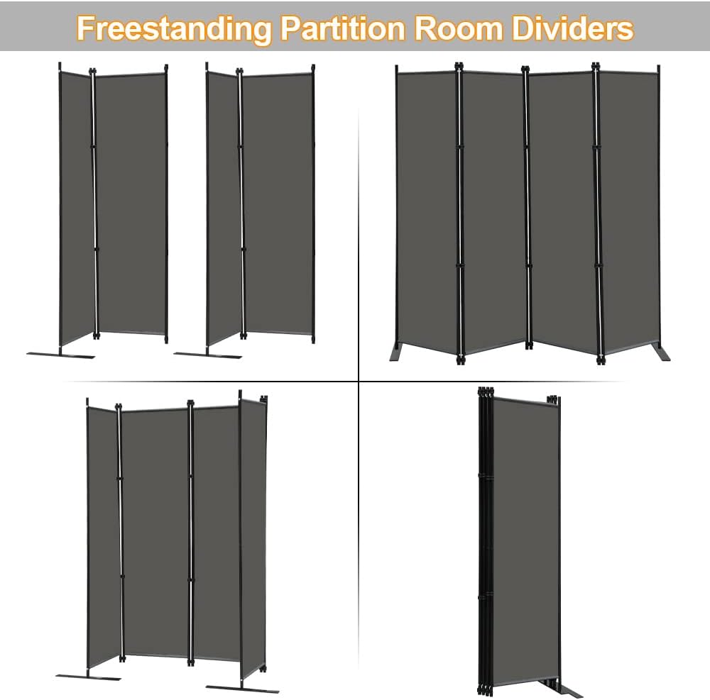 MAYOLIAH 4 Panel Room Divider Screen 6Ft Tall Foldable Privacy Dividers Indoor Wall Partition Room Separator Grey