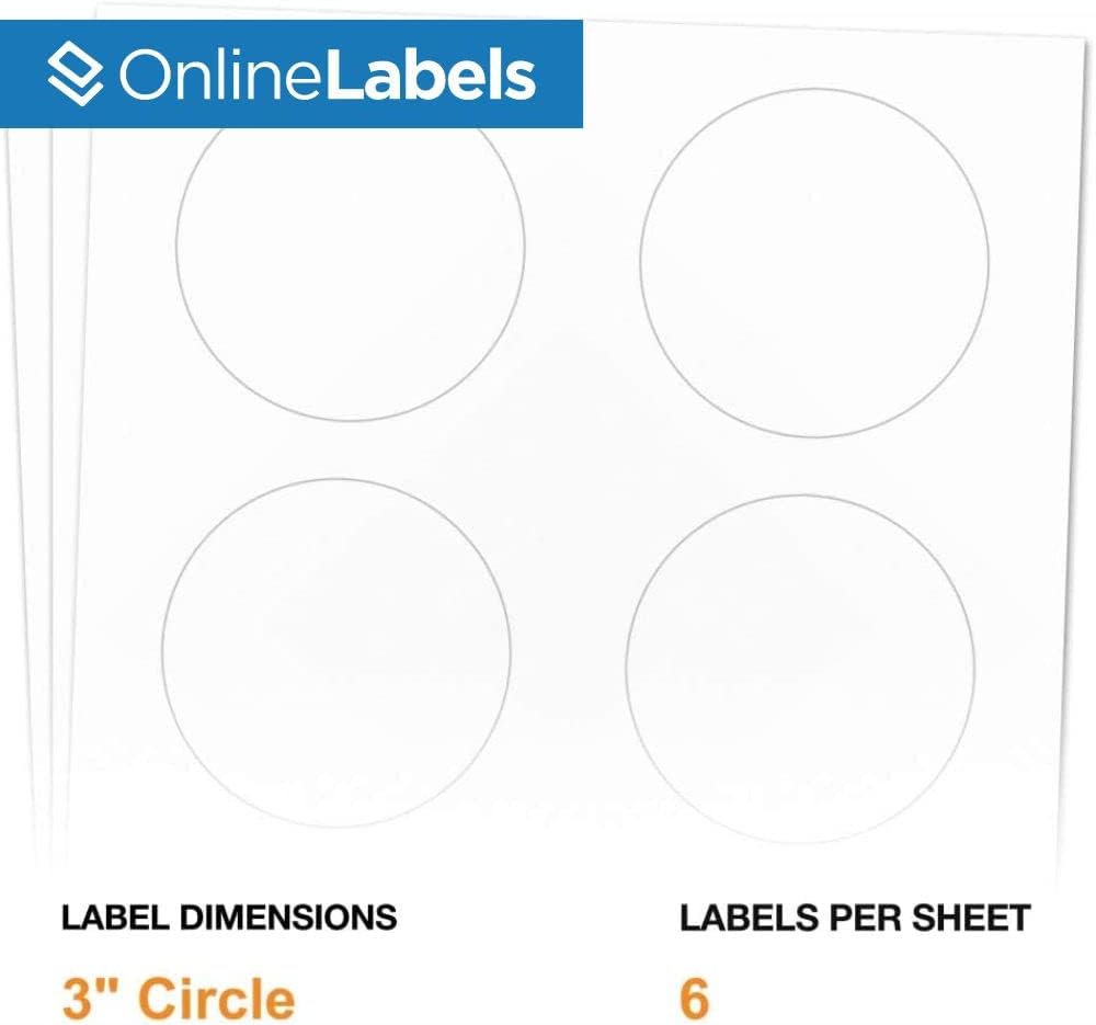 OnlineLabels 3" Round Labels – Permanent Adhesive, White Matte – for Product Packaging, Bottles, & Custom Stickers – for Inkjet & Laser Printers – Pack of 6,000 Labels, 1,000 Sheets OL2279WX