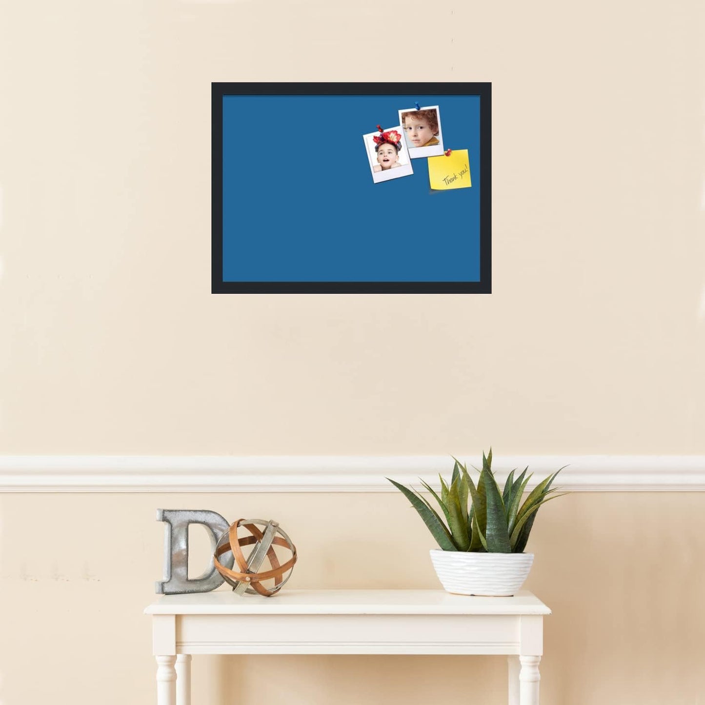 PinPix 22x16 Inch Cork Bulletin Board. This Decorative Framed Pin Board Comes with Navy Pastel Design and a Satin Black Frame. Ideal for Home Office Decor or Message Board (PinPix-1811)