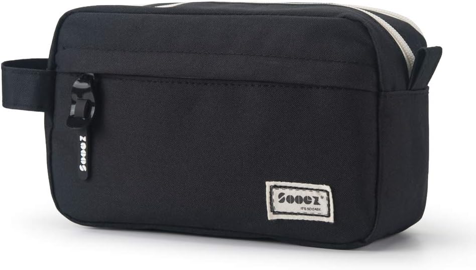 Sooez High Capacity Pencil Case, Big Pencil Bag Pouch Box Organizer Pen Case, Portable Journaling Supplies with Easy Grip Handle & Loop, Asthetic Supply for Girls Adults, Black