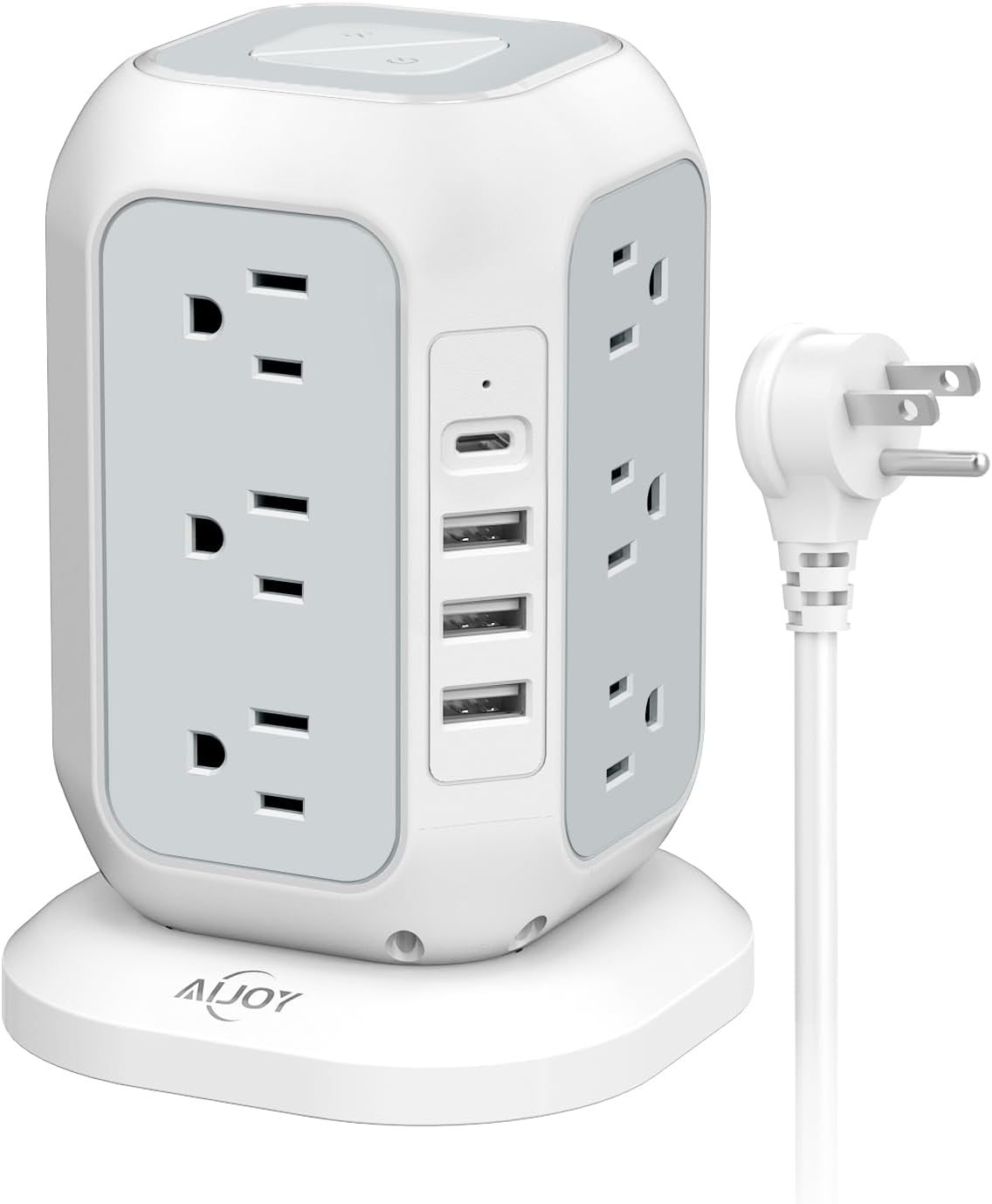 AiJoy Surge Protector Power Strip - 12 AC Outlets, 4 USB Ports (1 USB-C), 10ft Extension Cord, Charging Station with Surge Protection for Home, Office, Dorm