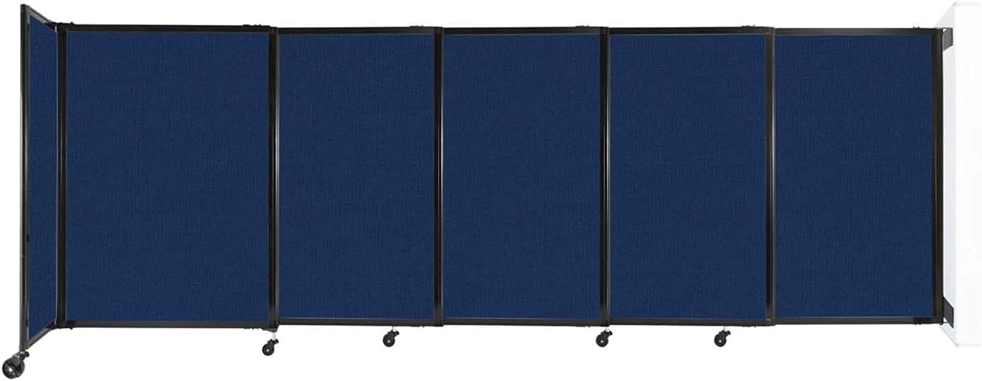 Wall-Mounted Sliding StraightWall Room Divider | Adjustable Widths | Locking Wheels | Room Separator | Up to 11'3" Wide x 4' Tall Navy Blue Fabric Panels