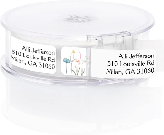 Wildflower Rolled Address Labels / 500 Personalized Return Address Labels/Designer Address Stickers in Elegant Plastic Dispenser