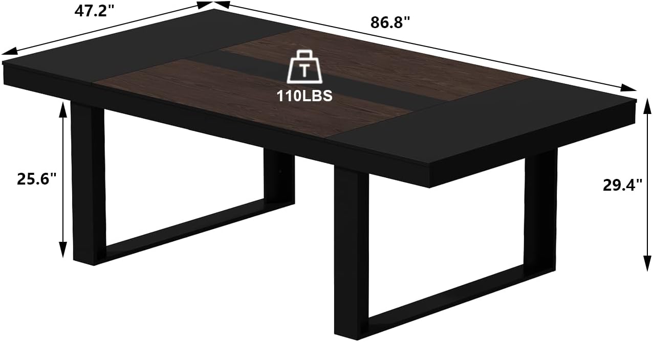 ECACAD 7FT Conference Table for 6-8 People, Large Rectangular Meeting Table, Modern Seminar Table for Office Meeting Conference Room, Black and Deep Brown (86.8”L x 47.2”W x 29.4”H)