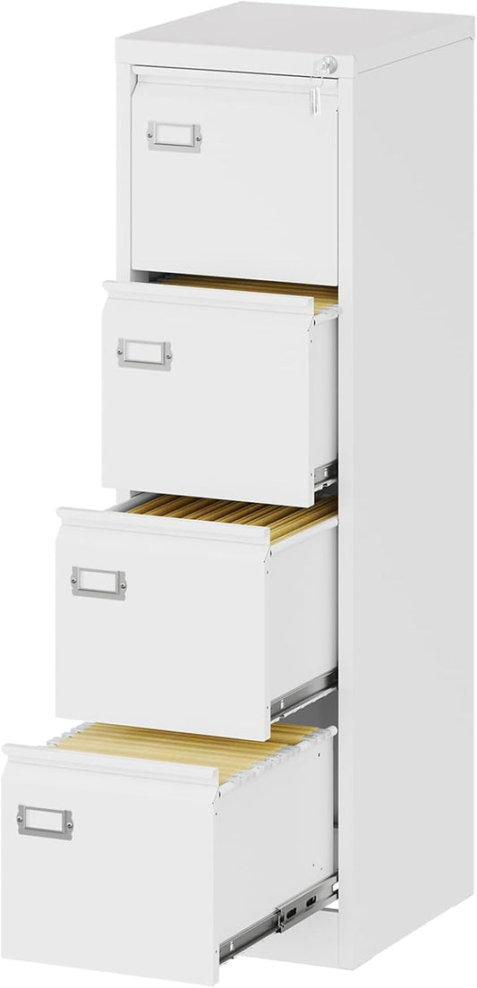 File Cabinets - 4 Drawers Vertical 17.8" Deep Lockable Filing Cabinet - White Metal Storage Cabinets for Home Office to Hanging Files Letter/Legal/F4/A4 Size
