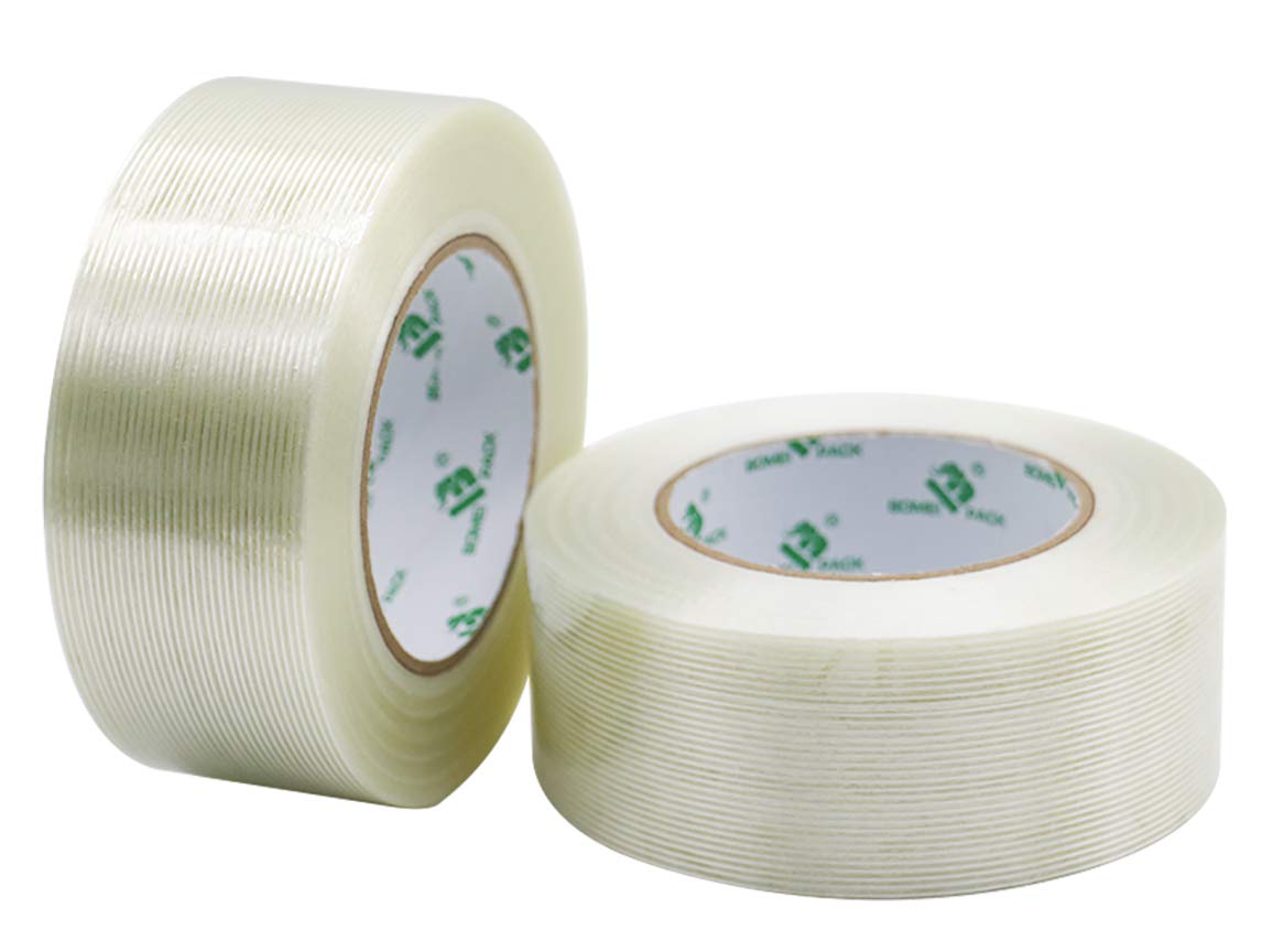 BOMEI PACK 6PACK Reinforced Packing Tape, 5.5Mil 2Inx 60Yds, Heavy Duty Fiber Strapping Adhesive Packaging Tape