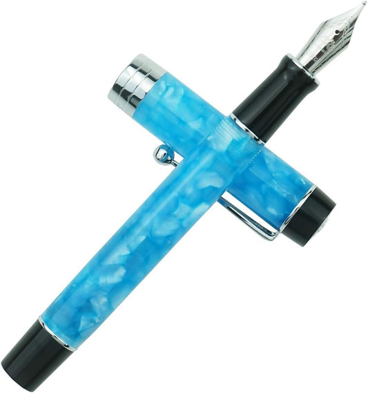 Jinhao 100 Fountain Pen Celluloid Classic Style, #6 Nib Smooth Writing Instrument with Refillable Converter and Pen Case Set