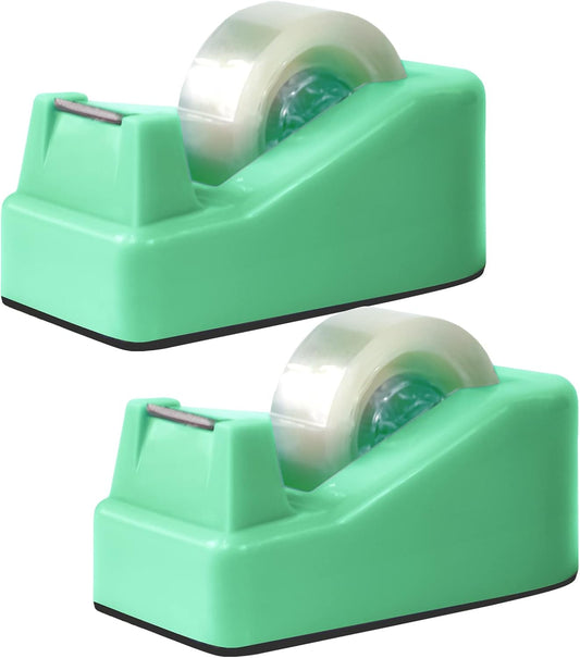 2Pcs Desktop Tape Dispenser Adhesive Roll Holder with Weighted Nonskid Base, Green (Tape not Included)
