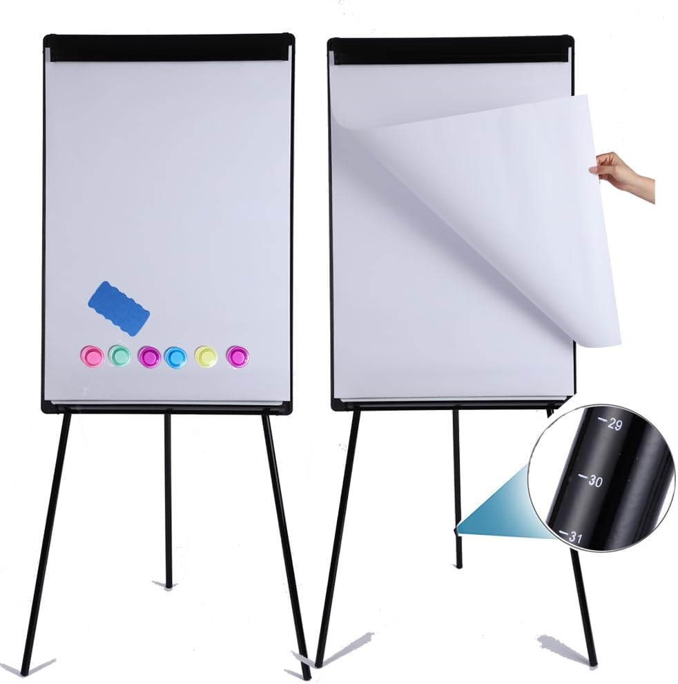 2 Pack Dry Erase Easel 36" x 24", Height Adjustable Magnetic White Board Easel with Tripod Stand, Office Presentation Easel Board with Flipchart Pad, Magnets & Eraser, Black