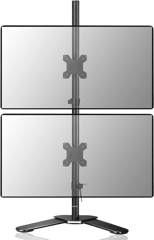 Suptek Dual LED LCD Monitor Stand up Free-Standing Desk Mount for 2 / Two Screens up to 32 inch Extra Tall 31.5 inch Pole Heavy Duty Fully Adjustable Stand Vertical Array (ML6802)
