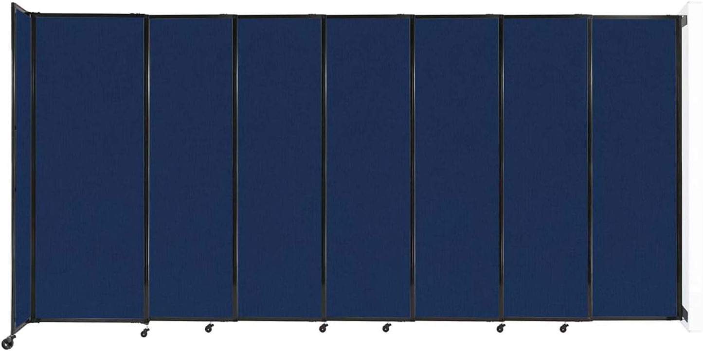 Wall-Mounted Sliding StraightWall Room Divider | Adjustable Widths | Locking Wheels | Room Separator | Up to 15'6" Wide x 7'6" Tall Navy Blue Fabric Panels